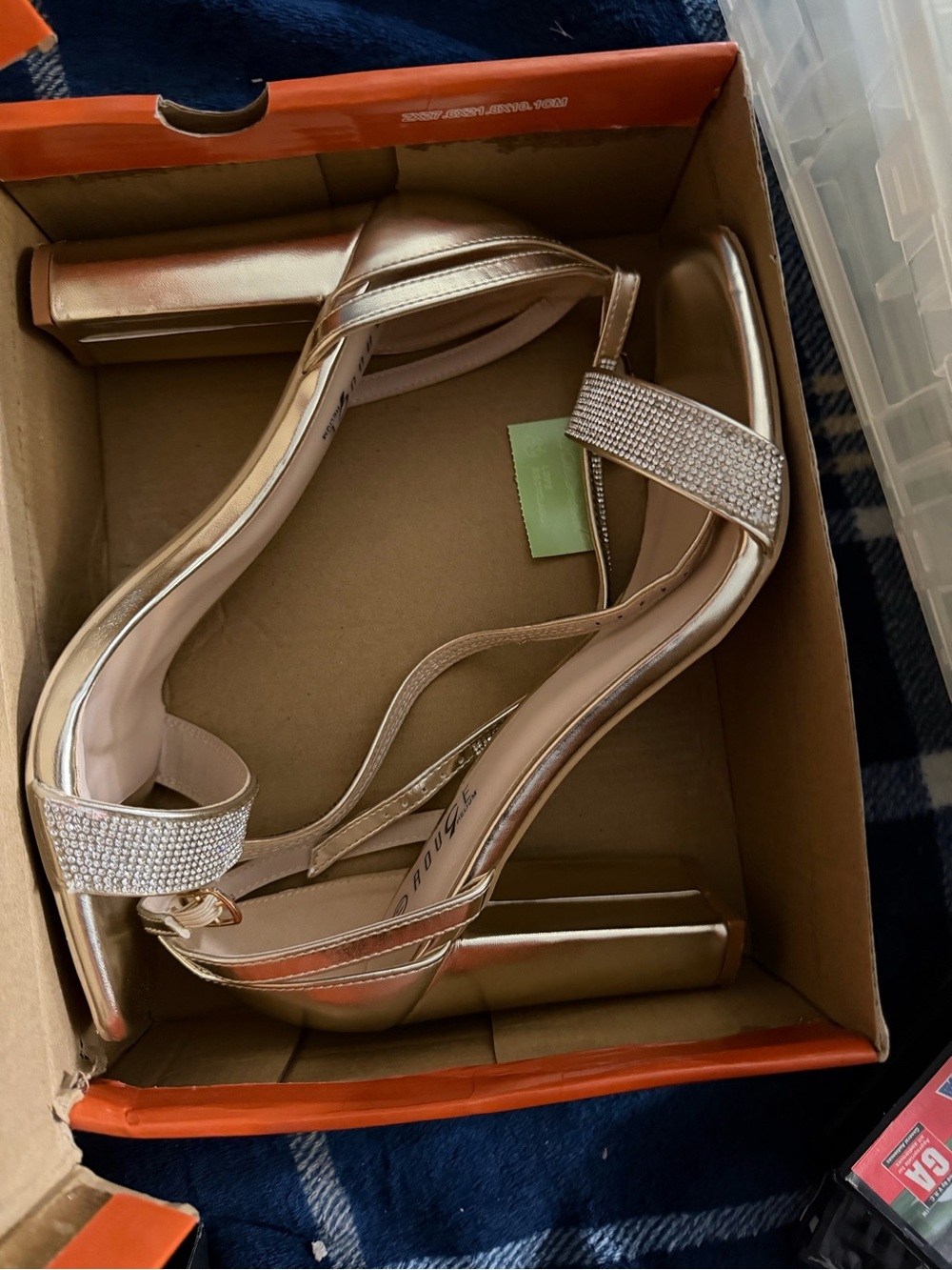 Rouge Helium Rose Gold Crystal Strap Block Heels